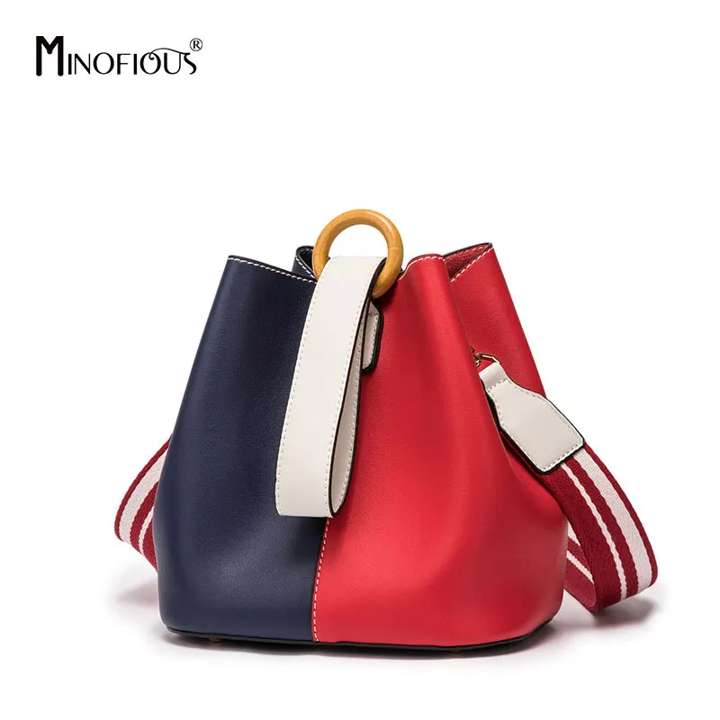 

MINOFIOUS Women Panelled Bucket Shoulder Bag Fashion Casual PU Leather Messenger Bags Solid Crossbody Composite Bag for Female