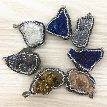 Rhinestone Irregular Natural Stone Pendants Pendulum Crystal Druzys Drusy Pendants Sparkling Pendant Necklace for Jewelry Making