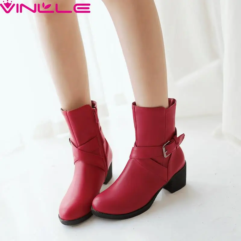 

VINLLE Women Boots Women Motorcycle Boots PU Leather Pointed Toe Women Ankle Boots Casual white Autumns Shoes