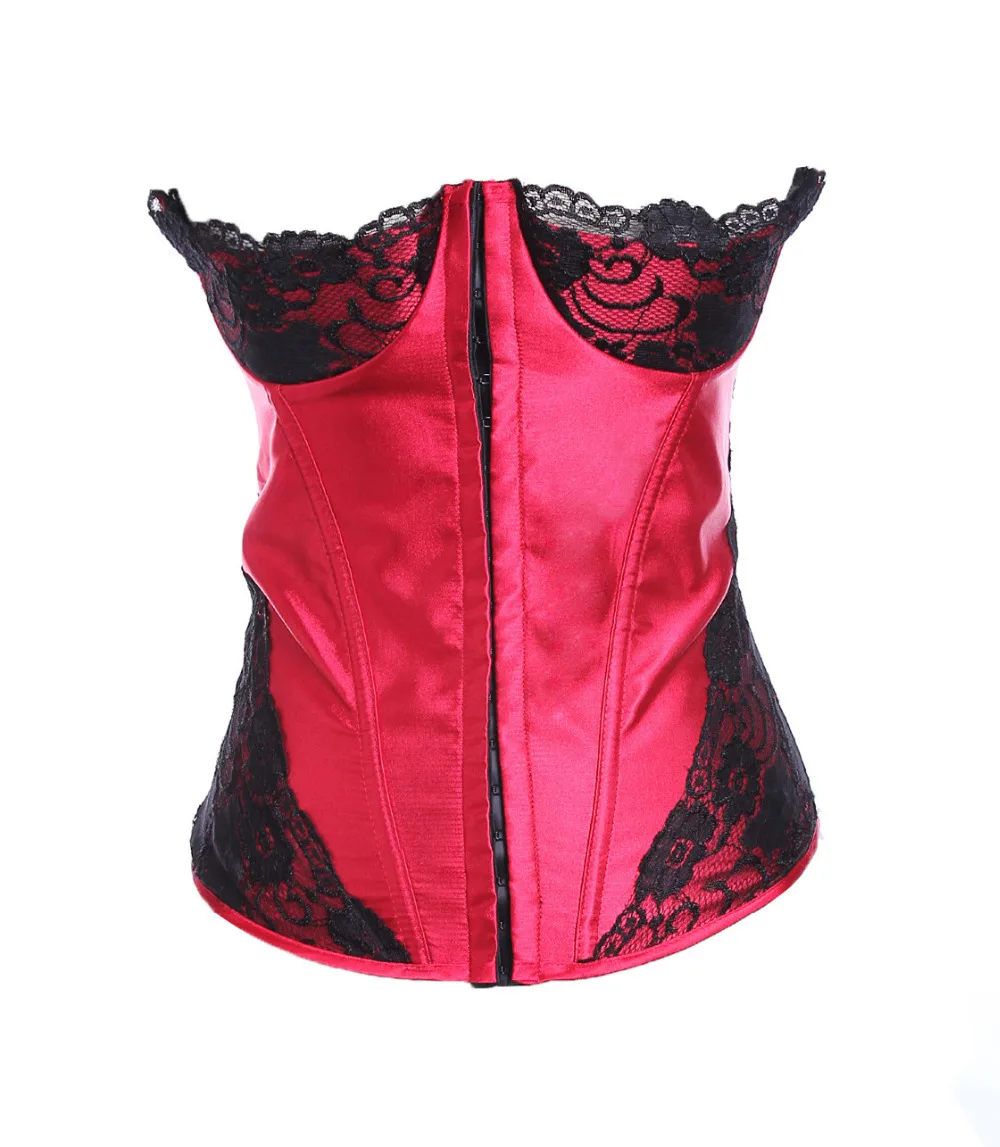 

Satin red Underbust Corset Cup lace up Boned Clubwear Waist trainer lace decorated Bustier Plus Size S-2XL