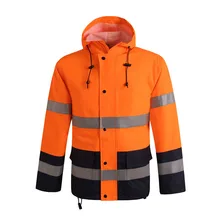 Мужская водонепроницаемая Светоотражающая Защитная куртка-дождевик, брюки из ткани Оксфорд, рабочая одежда, безопасная куртка для дорожного движения, флуоресцентная оранжевая черная