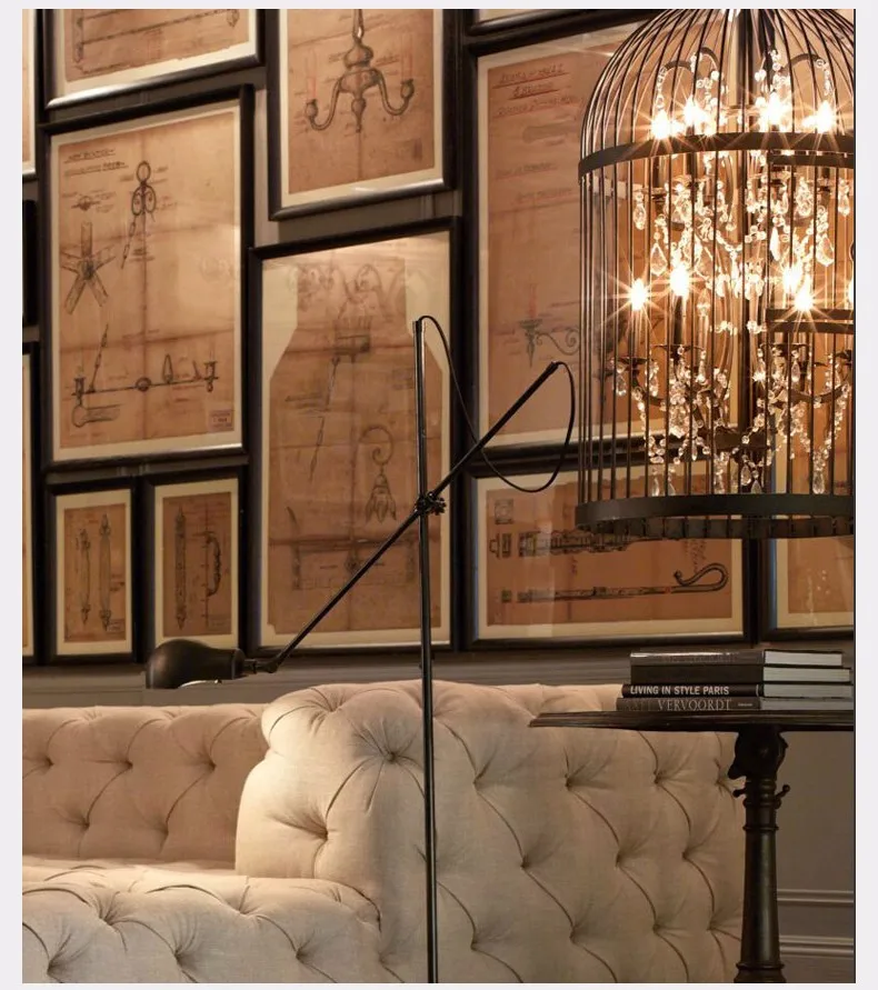 Flash Deal American Village industrial loft style retro iron crystal  Birdcage pendant lamp D35*H60CM 5