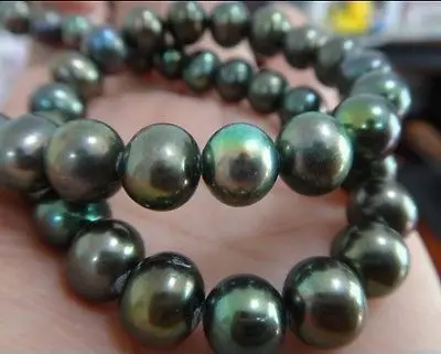 

DD Wholesale FREE SHIPPING >>> 18"8-9MM NATURAL TAHITIAN GENUINE PEACOCK GREEN PERFECT AAA PEARL NECKLACE 14KGP