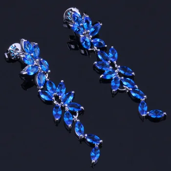 

Jolly Long Blue Cubic Zirconia Silver Plated Drop Dangle Earrings V0344