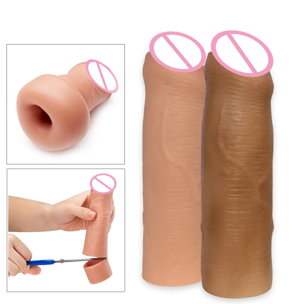 Tanie Wielokrotnego użytku miękkiego silikonu prezerwatywy Dildo Extender Enhancer powiększalnik realistyczny penis rękaw wzrostu Sex zabawka dla dorosłych dla mężczyzn