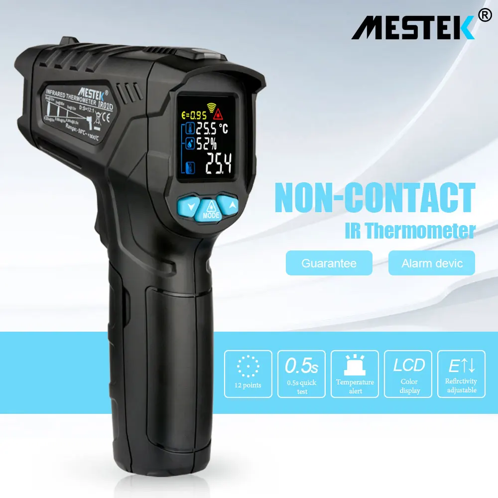 

MESTEK 800C Digital Infrared Thermometer Laser Temperature Gun Colorful LCD with Alarm Ambient Temperature Humidity Meter