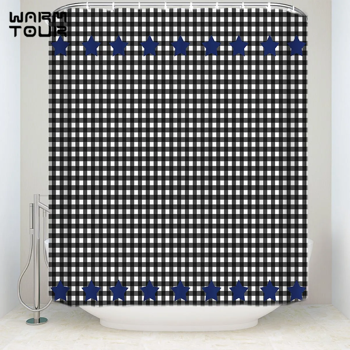 Bath Shower Curtains Black And White Grid Stars Plaid Mosaic Star