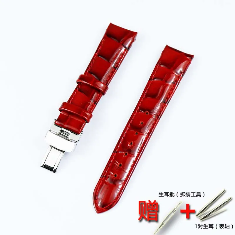 Watch accessories for Tissot women's watch leather strap 1853 strap leather cool map T035 library figure 18mm watch belt - Цвет ремешка: Red silver buckle