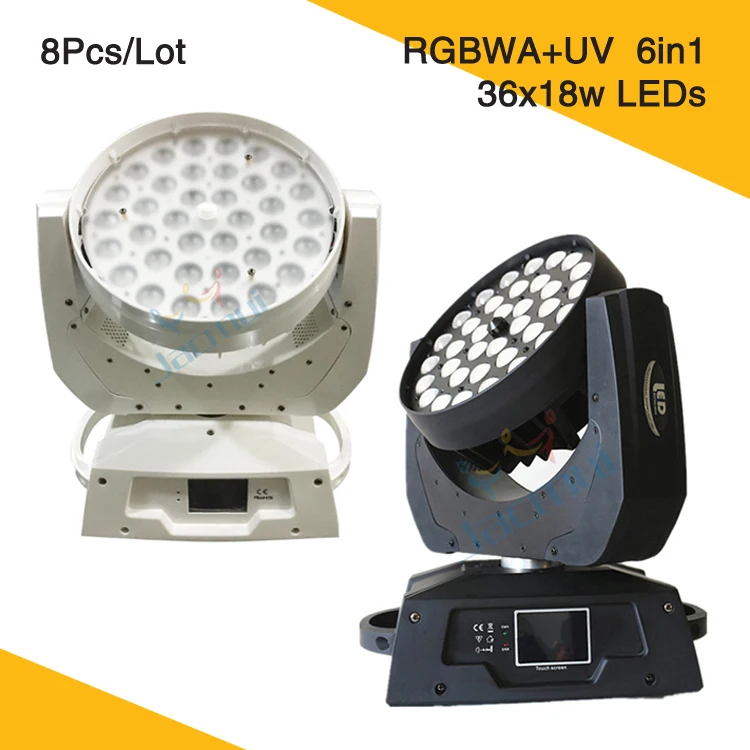 (8 шт./лот) 36*18 Вт RGBWY + UV 6 в 1 Светодиодные подвижные головные светильники для