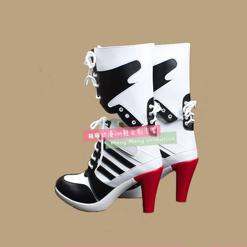 

New Movie Suicide Squad Harley Quinn Cosplay Shoes Girls PU Leather Cosplay Boots High Heels Lace-up Halloween Shoes Size 35-44