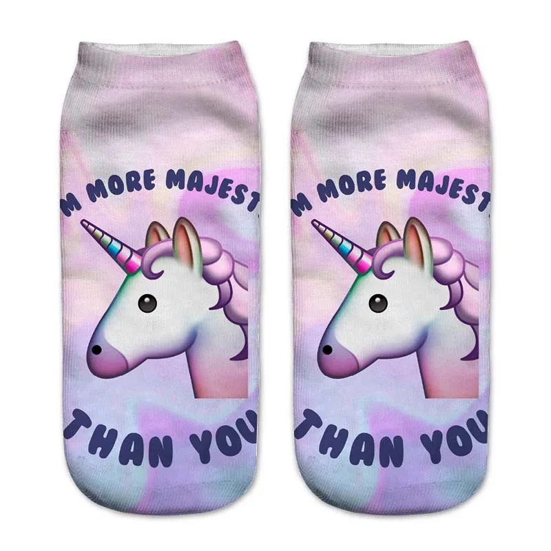 Trend Cute 3D Print Socks Women Ankle Socks Cartoon Animal Unicorn 3D Printing Sock Art Socks female - Цвет: 3