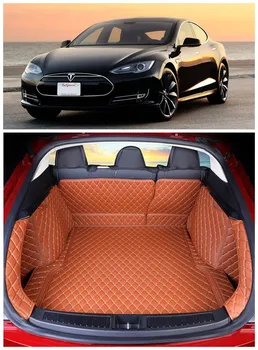 

For Tesla Model S 2014.2015.2016.2017 Full Rear Trunk Tray Liner Cargo Mat Floor Protector foot pad mats High Quality Leather