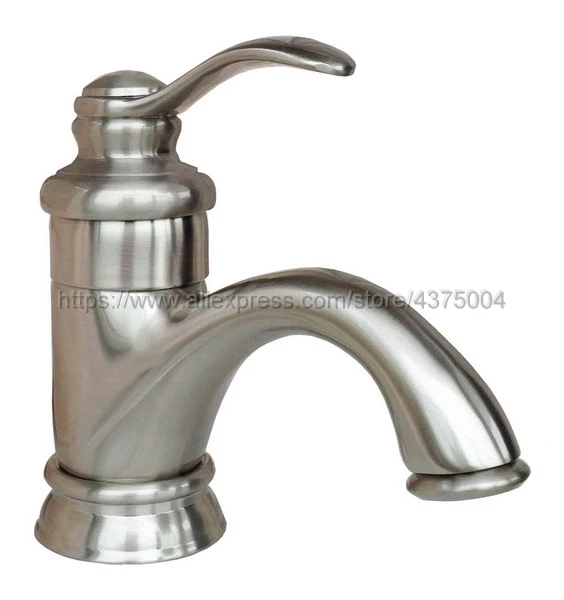 Deck Mounted Single Handle Hole Bathroom Sink Mixer Faucet Brushed Nickel Hot and Cold Water Mixer Tap Nnf008