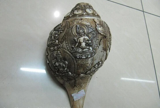 

USPS to USA S0222 Tibet Buddhism Old Conch Shell Green TaRa Kwan-yin Bodhisattva clarion statue B0401