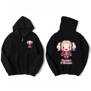 

WBDDT Harley Quinn Hoodies Men Cotton Suicide Squad Lover Cute Joker Sweatshirt Side pockets Hoody Outerwear Unisex Zipper Coat