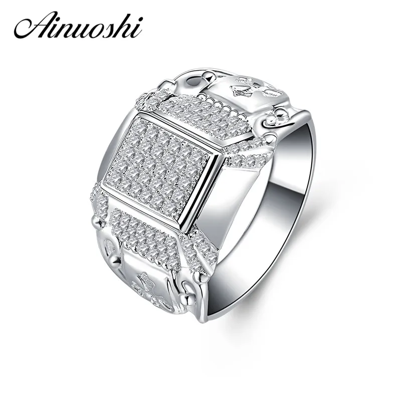

AINOUSHI Original 925 Sterling Silver Men Wedding Engagement Rings Sona High Quality Male Rings Anniversary Silver Jewelry Gifts