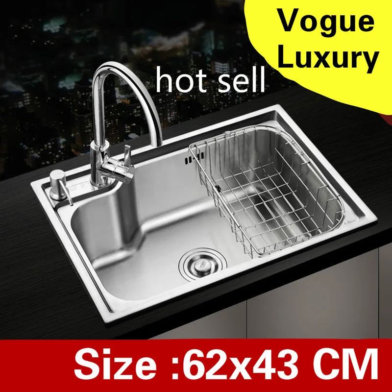 

Free shipping Apartment luxury wash vegetables kitchen single trough sink high quality 304 stainless steel hot sell 62x43 CM