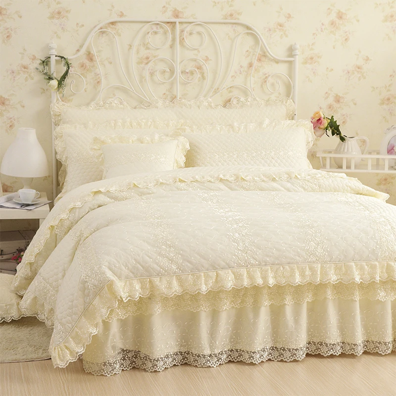 - Cotton Lace Princess style Luxury Bedding set Soft Warm Winter Bedclothes 46Pcs Full Queen King size Bed skirt Duvet Cover set