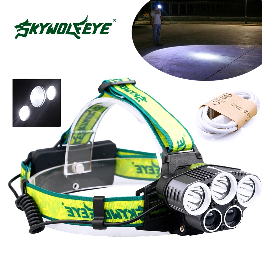 

Skywolfeye 5LED USB rechargeable headlamp 6 switch LED headlight