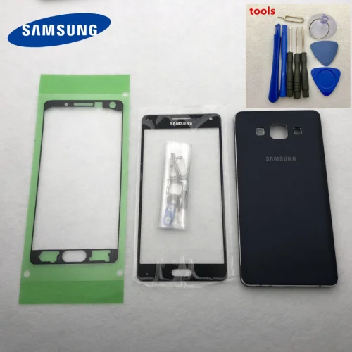 Полный корпус Батарейная задняя крышка Дверь средняя рамка Крышка для samsung Galaxy A5 A500 A500F SM-A500F+ передняя стеклянная линза - Цвет: A5 2015 black