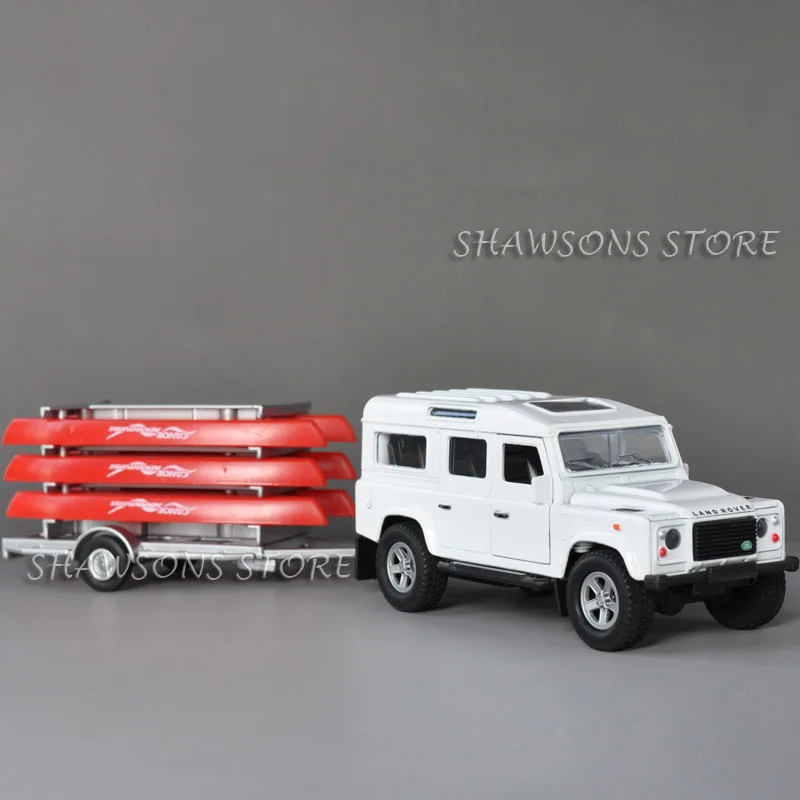 Diecast 1:36 Модель автомобиля игрушки Rover Defender Trailer откатная копия со звуком и