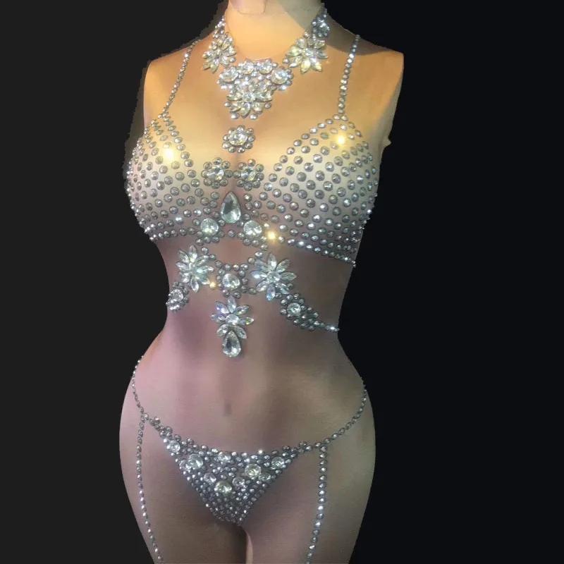 Seksi Sahne Giyim Bodysuit Parlak Seksi Pullu Rhinestone K yafet 