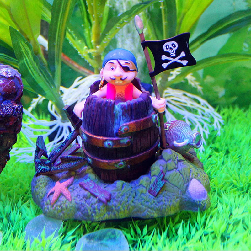Pirate in a Barrel Action Figure Fish Tank Ornament Aquarium Decoration