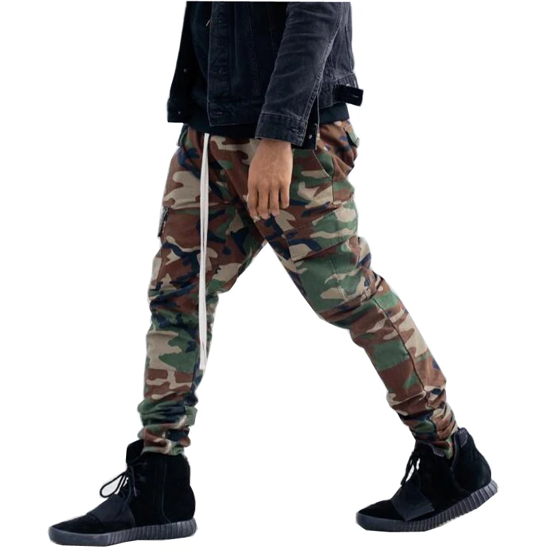 High Quality fashion 2017 Elastic Waist Long cargo pants joggers casual men camouflage Bottoms zipper hiphop Casual Sweatpants 