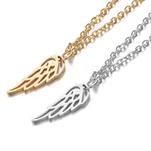 2019 316L Stainless Steel Hollow Out Angle Wing Pendant Necklace Gold Silver Tone Long Chain Choker Necklace for Women Men Gift stylish hollow out solid color choker necklace for women