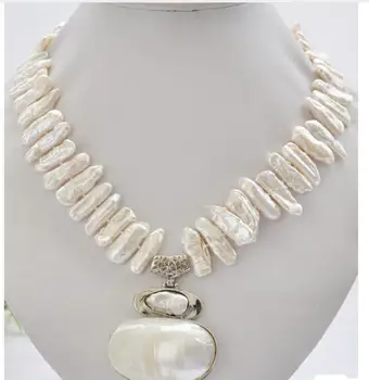 

Genuine Natural 16-21mm Pink biwa dens freshwater pearl necklace mabeshell pendant