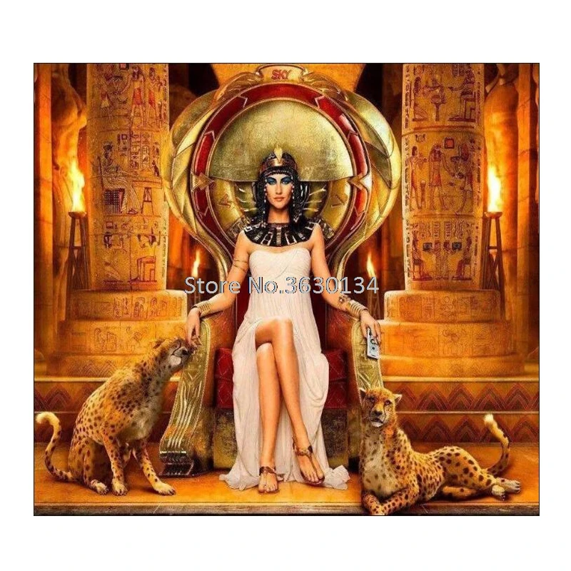 

diy Diamond Painting Cross Stitch Egyptian woman Leopard 5D Diamond Embroidery Full Diamond Mosaic Crafts Needlework home decor