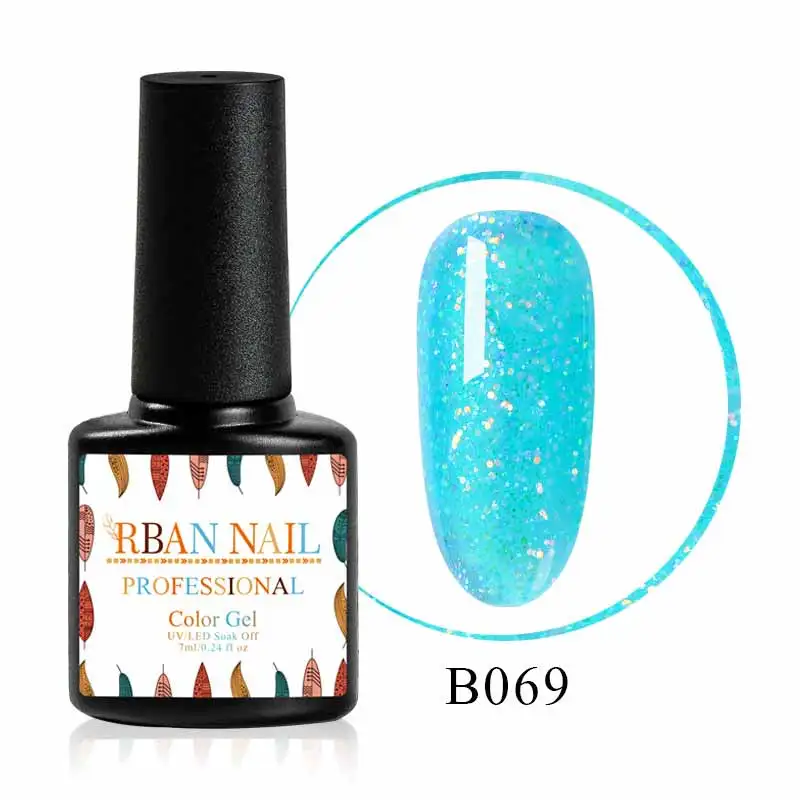 RBAN NAIL 7ML Color Glitter Gel Nail Polish Laser UV Gel Blue Black Color Lacquer Soak Off Semi Permanent Gel Nail Art Varnish - Цвет: M30201