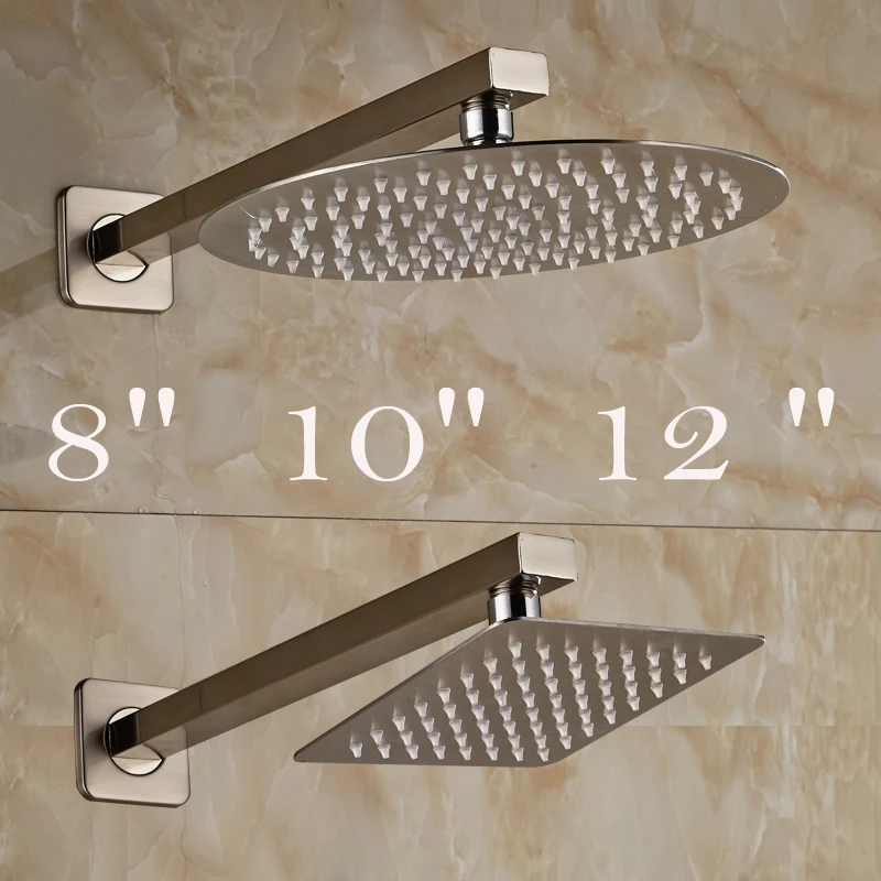 Brushed Nickel Rainfall Bathroom Shower Head Wall Mounted Shower arm