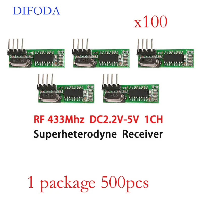 

500pcs RF 433Mhz Superheterodyne Receiver Wireless Relay DC 1CH ASK/OOK Module to MCU/ARM UNO 433.92 Mhz Remote Control