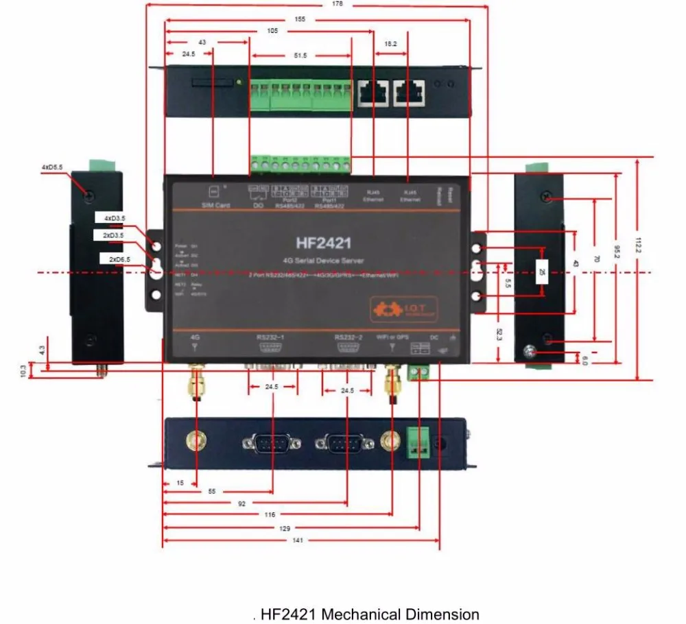 LPSECURITY 2 порта 4G сервер последовательного устройства RS232 RS485 RS422 перейти к Ethernet Wifi через 4G/3g/GPRS Серийный Сервер