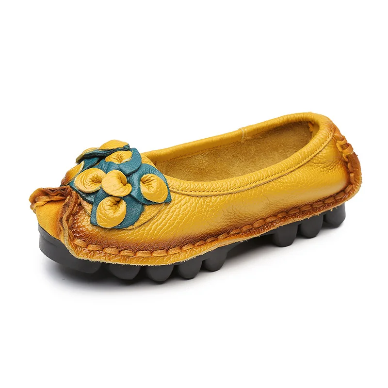 

Women Flats National Hand Made Genuine Leather Boat Shoes Slip on Women Casual Shoes Female Fashion Shallow Flat Shoes Soft New