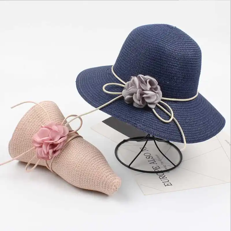 

WZCX 2019 New Flower Solid Color Summer Casual Straw Hat Tide Outdoor Adjustable Women Beach Hat Adult Cap