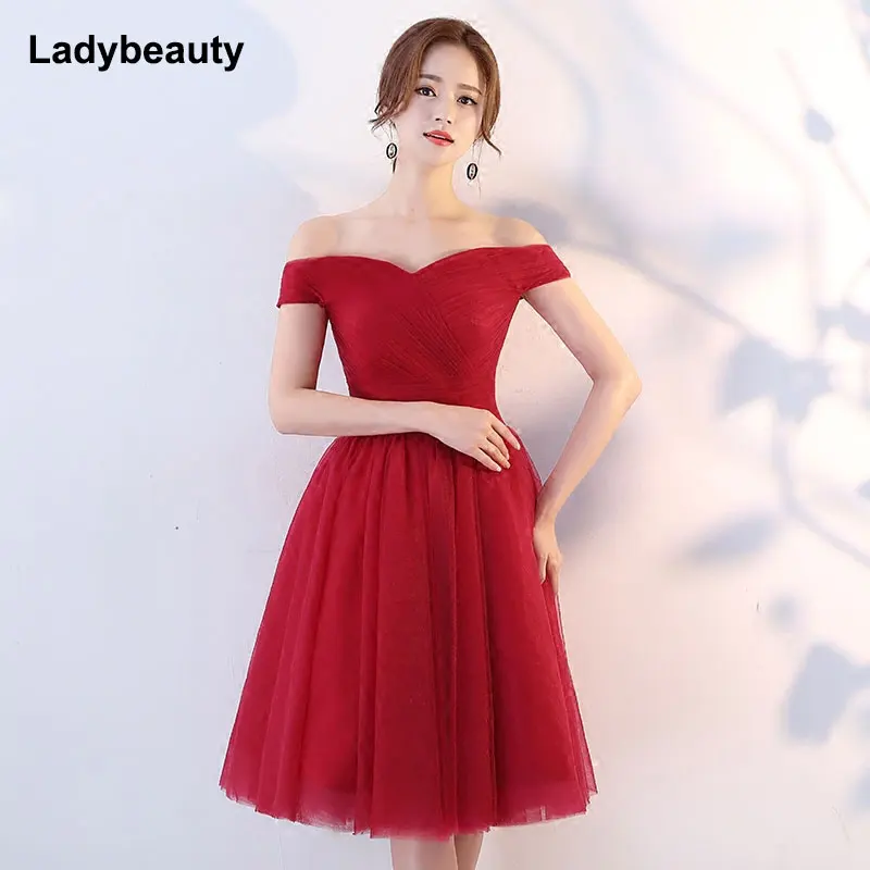 Ladybeauty Короткие вечерние платья большие размеры; Robe De Roiree Сексуальная Лодка шеи завязки линии невесты Вечерние торжественное платье