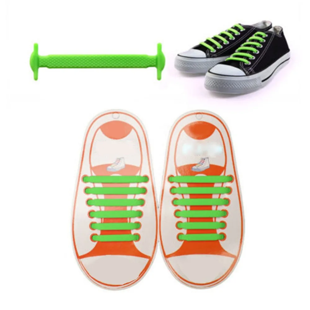 Creative Design Unisex Women Men Athletic Running No Tie Shoelaces Elastic Silicone Shoe Lace All Sneakers 11 Colors Optional