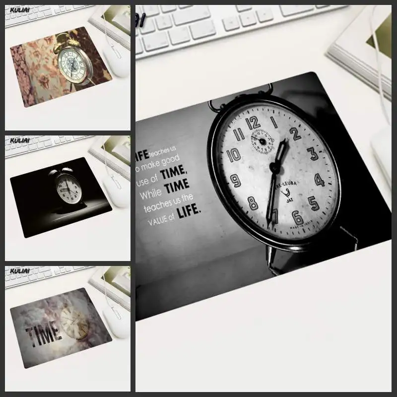 

XGZ Retro Alarm Clock Time Rectangle Rubber Non-slip Small Size Mouse Pad for Office Laptop Decoration Desktop Coaster Mat