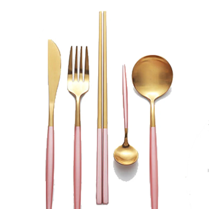 

Rose Gold Tableware Dessert Spoon Main Fork Chopsticks Couverts Acier Inoxydable Portatil Cubiertos Dorados Cuillere Faqueiro 15