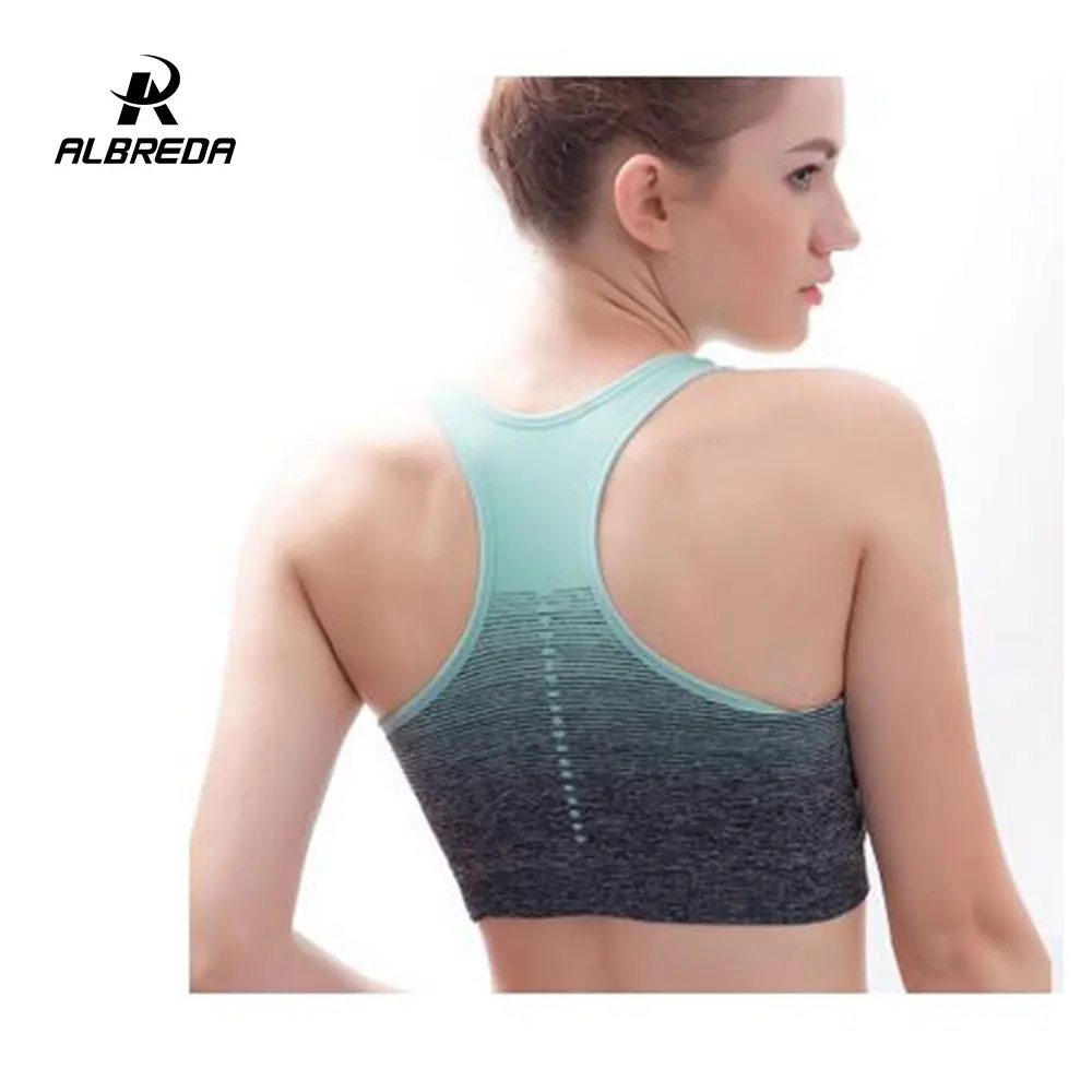 ALBREDA Gradient Breathable Sports Bras Women Quick Dry Padded Sports Top for Fitness Yoga Running Gym Seamless Sport vest Top
