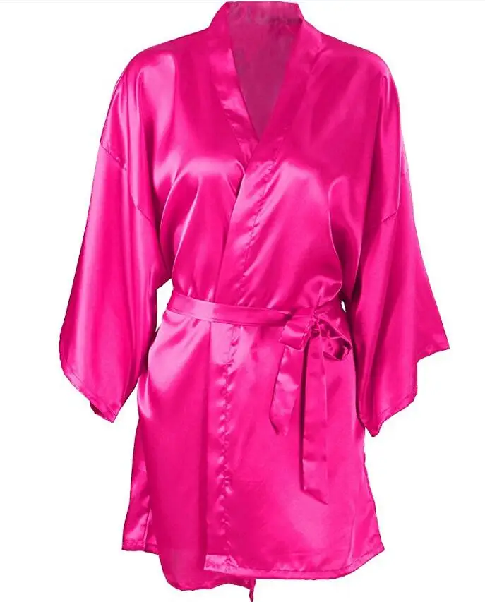 Women Wedding Bride Bridesmaid Silk Satin Floral Bathrobe Short Kimono Night Dressing Gown