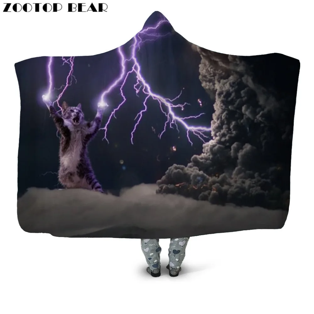 Funny Cat Hooded Blanket Adults Popular Animal 3D Printed Fashion Plush