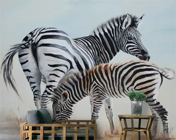 

beibehang Children's room wallpaper Custom European creative hand-painted zebra home decoration background wall painting3d mural