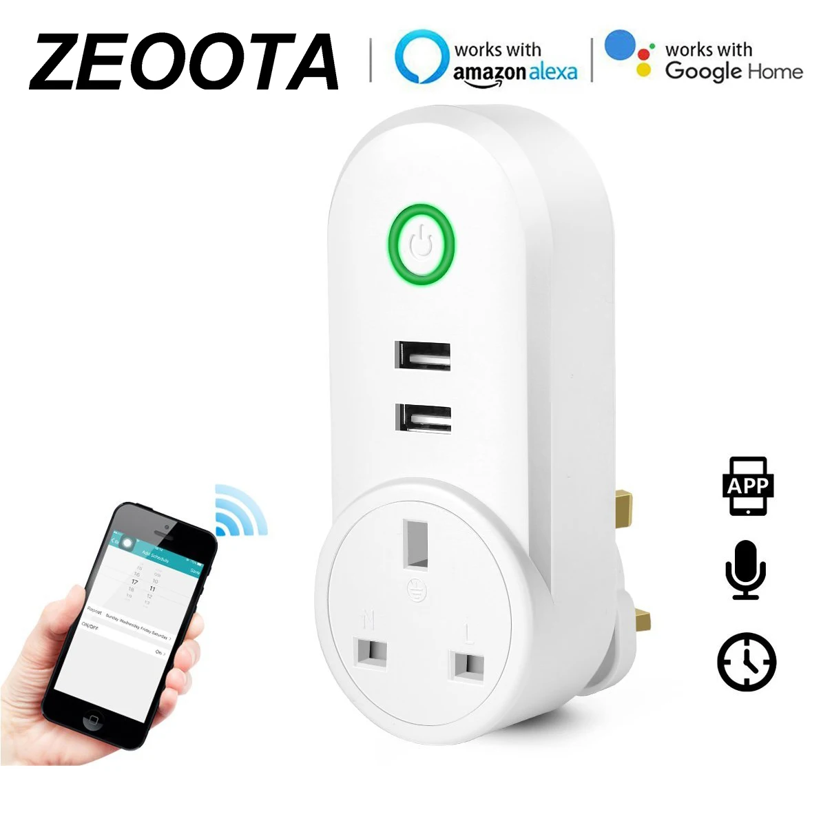 

Wifi Smart Power Plug UK Outlet Socket with USB Surge Protector Voice Timing Control Function Work with Amazon Alexa,Google Home