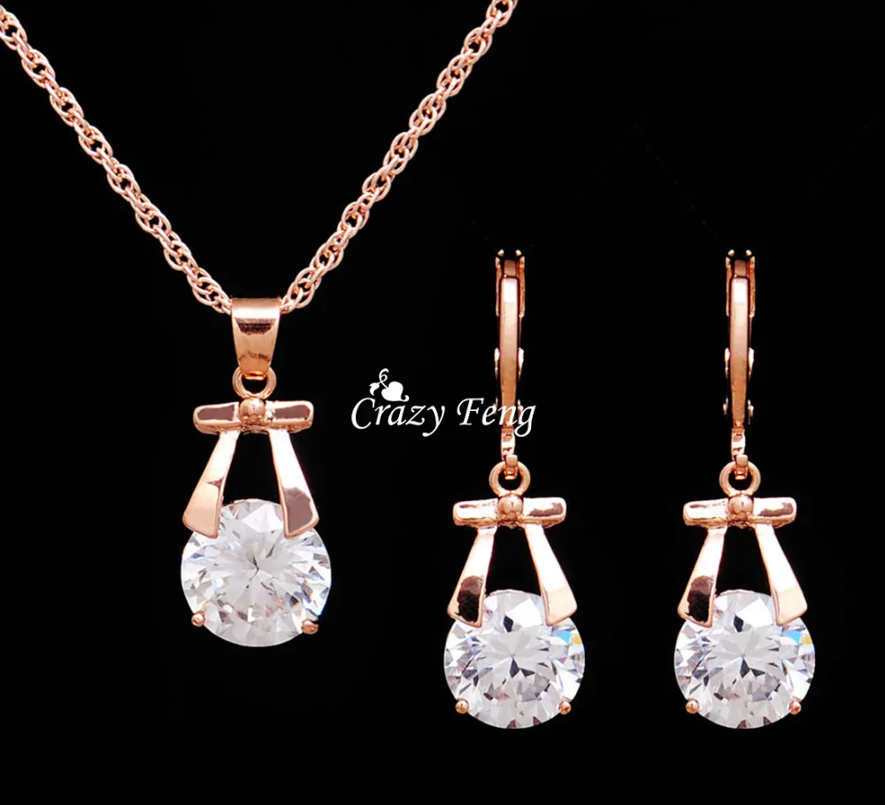 

Hot Sale Wedding Jewelry Sets Gold Color Drop Earrings Necklace For Women Party Set CZ Crystal Jewelry