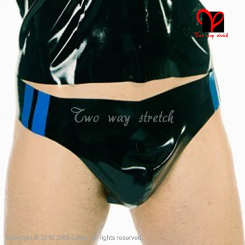 Latex Underwear with stripes low waist black and blue Rubber panty pants briefs shorts underpants bottoms KZ-134