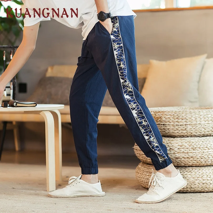 

KUANGNAN Chinese Style Harem Pants Men Jogger Japanese Streetwear Joggers Men Pants Hip Hop Trousers Men Pants 5XL 2019 Spring