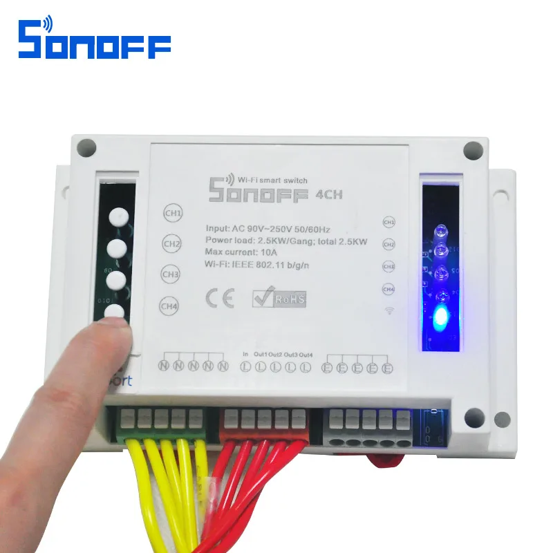 Sonoff 4CH WIFI Remote Switch Home Automation Din Rail Mounting 433Mhz Control 